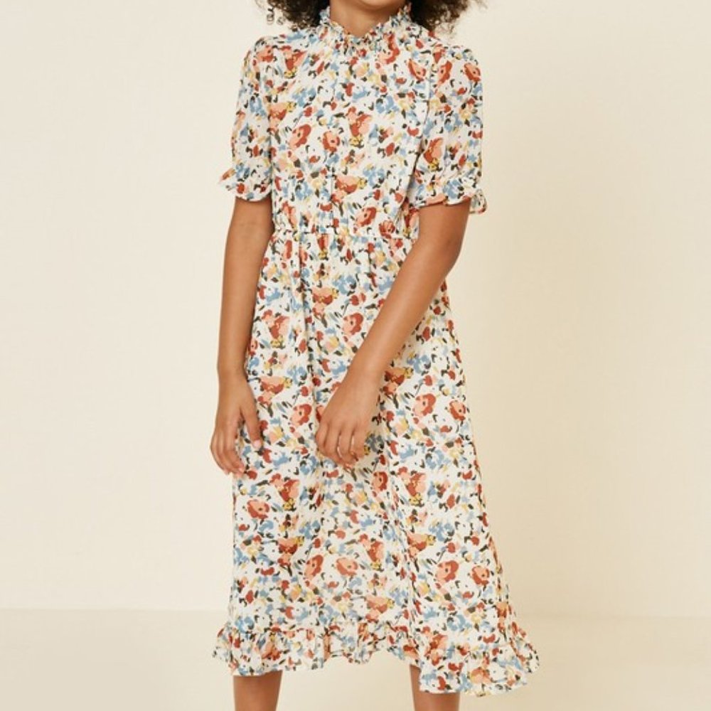 Girls floral mock neck midi dress